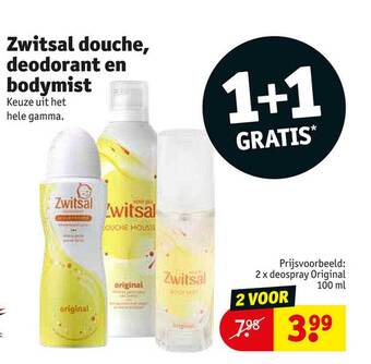 Kruidvat Zwitsal douche deodorant en bodymist 1+1 gratis aanbieding