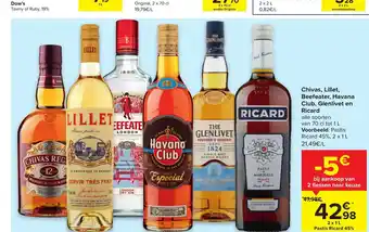 Carrefour Chivas, lillet, beefeater, havana club, glenlivet en ricard pastis Ricard 45% 2 X 1 L aanbieding
