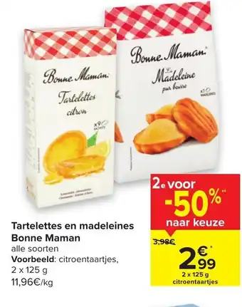 Carrefour Tartelettes en madeleines bonne maman citroentaartjes 2 x 125 g aanbieding