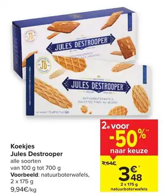 Carrefour Koekjes jules destrooper natuurboterwafels 2 x 175 g aanbieding