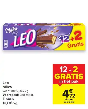 Carrefour Leo milka 466 g 14 Stuks aanbieding