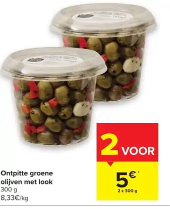 Carrefour Ontipitte groene olijven met look 2 x 300 g aanbieding