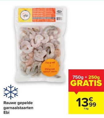 Carrefour Rauwe gepelde garnaalstaarten ebi 1kg aanbieding