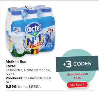Carrefour Melk in fles Lactel 6 x 1 L aanbieding