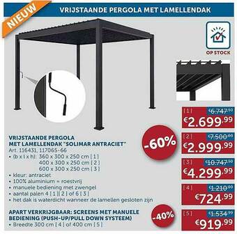 Zelfbouwmarkt Vrijstaande Pergola Met Lamellendak aanbieding