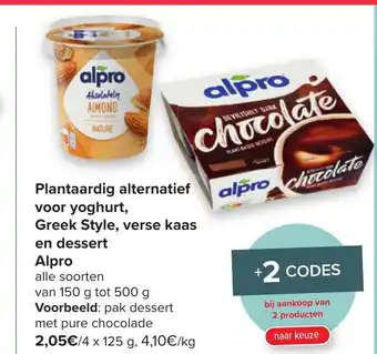 Carrefour Plantaardig alternatief voor yoghurt, greek style verse kaas en dessert alpro 4 x 125 g aanbieding