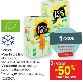 Carrefour Sticks pop fruit Bio 4 x 70 ml aanbieding