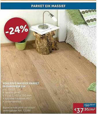Zelfbouwmarkt Volledig Massief Parket In Europese Eik aanbieding