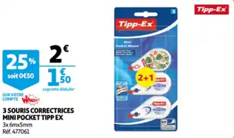 Auchan Tipp-Ex 3 Souris Correctrices Mini Pocket aanbieding