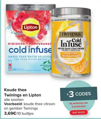 Carrefour Koude thee twinings en lipton 10 builtjes aanbieding