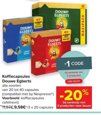 Carrefour Koffiecapsules douwe egberts 3 x 20 capsules aanbieding