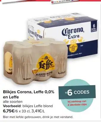 Carrefour Blikjes corona, leffe 0,0% en leffe 6 x 33 cl aanbieding
