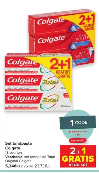 Carrefour Set tandpasta colgate 3 x 75 ml aanbieding