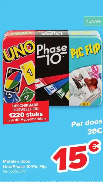 Carrefour Metalen doos uno/phase 10/pic flip aanbieding