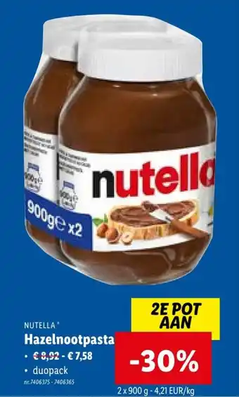 Lidl Hazelnootpasta 2 x 900g aanbieding