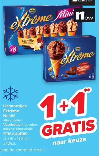 Carrefour Ijshoorntjes extreme nestle 120 ml aanbieding