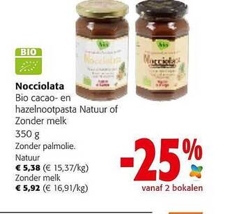 Colruyt Nocciolata bio cacao- en hazelnootpasta natuur of zonder melk aanbieding