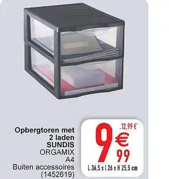 Opbergtoren met 2 laden sundis orgamix a4