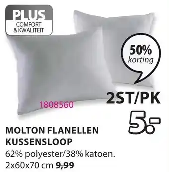 Jysk Molton flanellen kussenloop 2x60x70 cm aanbieding