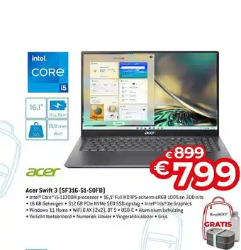 Exellent Acer acer swift 3 (sf316-51-50fb) aanbieding