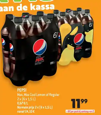 Louis Delhaize Pepsi Max, Max Cool Lemon of Regular 2 x (6x1,5L) aanbieding