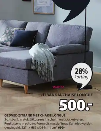 Jysk Gedved zitbank met chaise longue b211xh85xd84/141 cm aanbieding