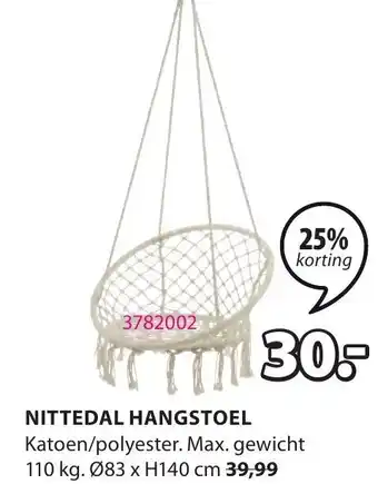 Jysk Nittedal hangstoel 83xh140 cm aanbieding