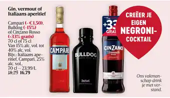 Delhaize Campari, Bulldog of Cinzano Rosso Gin, Vermout of Italiaans Aperitief aanbieding