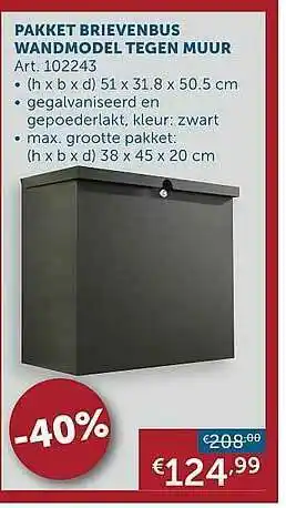 Zelfbouwmarkt Pakket Brievenbus Wandmodel Yegen Muur aanbieding