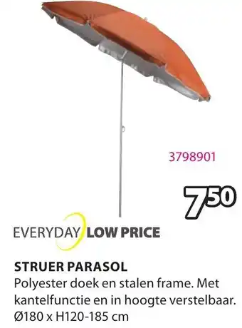 Jysk Struer parasol 180xh120-185 cm aanbieding