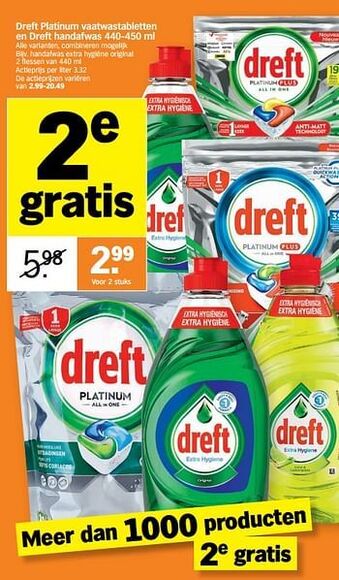 Albert Heijn Dreft handafwas extra hygiëne original aanbieding