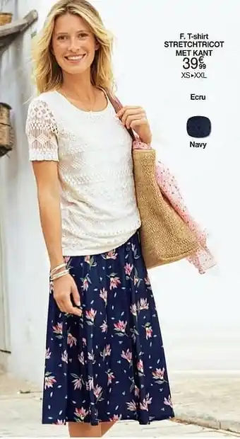 T-shirt stretchtricot met kant