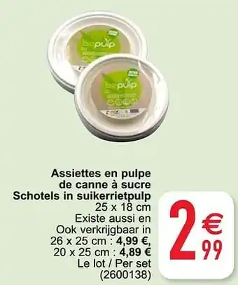 Assiettes en pulpe de canne à sucre schotels in suikerrietpulp