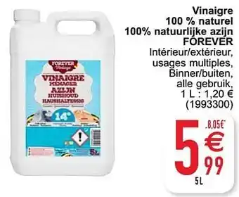Cora Vinaigre 100 % naturel 100% natuurlijke azijn forever 5L aanbieding