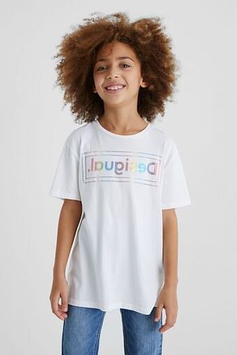 Desigual Basic T-shirt van biologisch katoen met logo - WHITE - 13/14 aanbieding