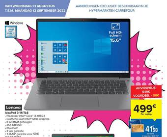 Carrefour Lenovo ideapad 3 aanbieding
