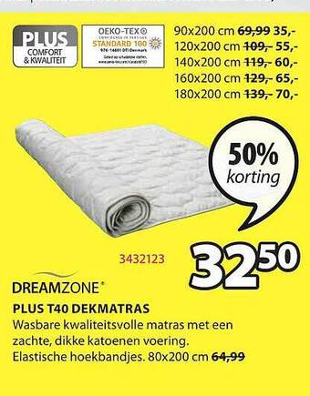 Jysk Plus t40 dekmatras aanbieding