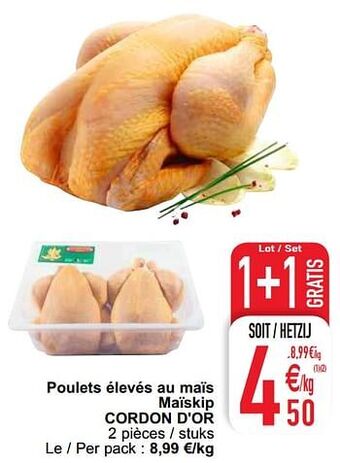 Cora Poulets élevés au maïs maïskip cordon d`or aanbieding