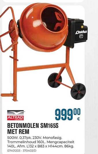 Altrad betonmolen sm165s met rem