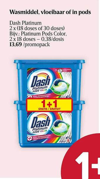 Delhaize Wasmiddel vloeibaar of in pods dash platinum aanbieding