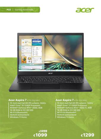 IT Resellers Acer aspire 7 aanbieding