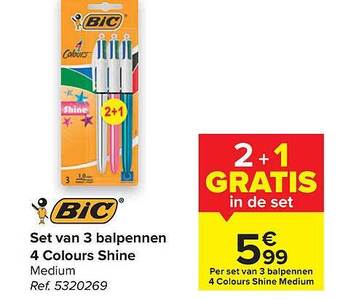 Set van 3 balpennen 4 colours shine
