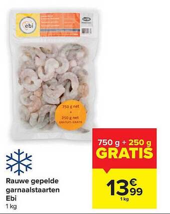 Carrefour Rauwe gepelde garnaalstaarten aanbieding