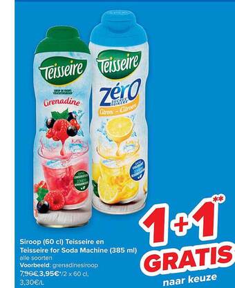 Carrefour Siroop teisseire en teisseire for soda machine aanbieding