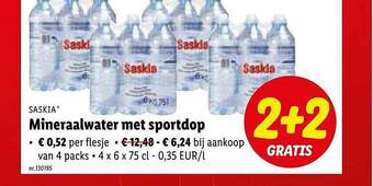 Lidl Saskia mineraalwater met sportdop aanbieding