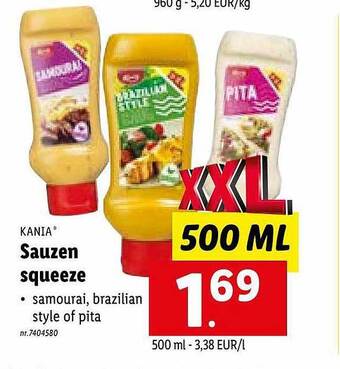 Lidl Kania sauzen squeeze aanbieding