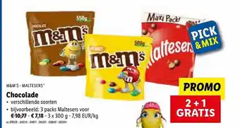 Lidl M&m's - maltesers chocolade 2 + 1 gratis aanbieding