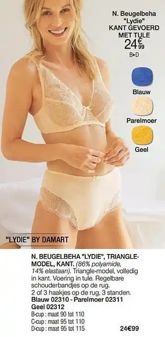 Damart Beugelbeha lydie kant gevoerd met tule aanbieding