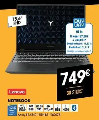 Electro Depot Lenovo notebook y540-15irh-be aanbieding
