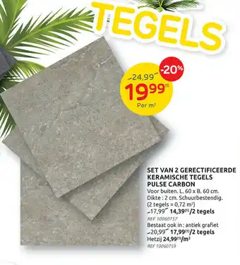 Brico Set van 2 gerectificeerde keramische tegels pulse carbon -20% aanbieding
